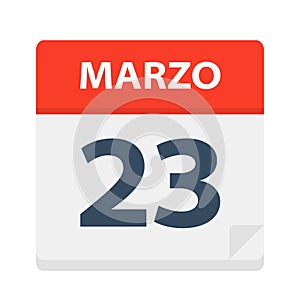 Marzo 23 - Calendar Icon - March 23. Vector illustration of Spanish Calendar Leaf photo