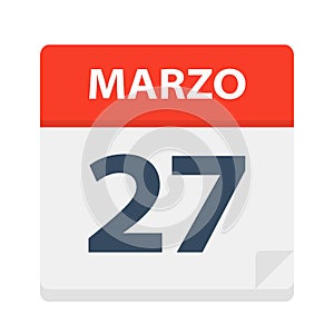 Marzo 27 - Calendar Icon - March 27. Vector illustration of Spanish Calendar Leaf photo