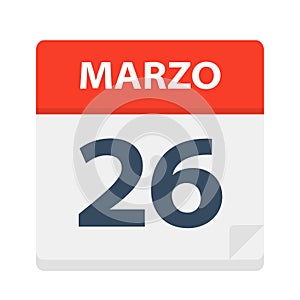 Marzo 26 - Calendar Icon - March 26. Vector illustration of Spanish Calendar Leaf photo