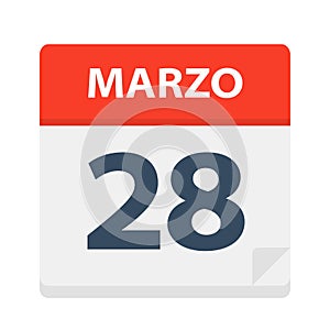 Marzo 28 - Calendar Icon - March 28. Vector illustration of Spanish Calendar Leaf photo