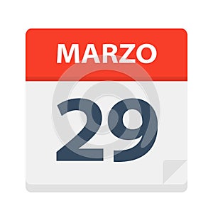 Marzo 29 - Calendar Icon - March 29. Vector illustration of Spanish Calendar Leaf photo