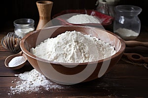 masa harina flour in a rustic bowl photo