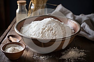 masa harina flour in a rustic bowl photo