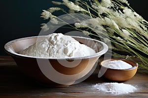 masa harina flour in a rustic bowl photo