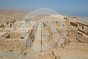Herods Ancient Fort at Masada with the Dead Sea  Judaean Desert Israel photo