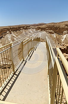 Masada ruins new stairs in southern Judean Desert in Israel