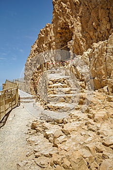 Masada ruins new stairs in southern Judean Desert in Israel