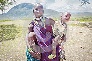 Masai woman with her kids