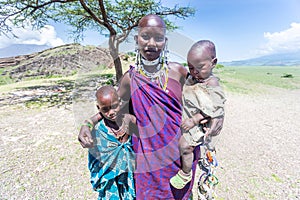 Masai woman with her kids