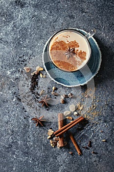 Masala chai with ingredients