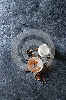 Masala chai with ingredients