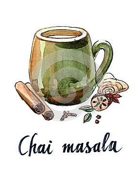 Masala chai and ingredients