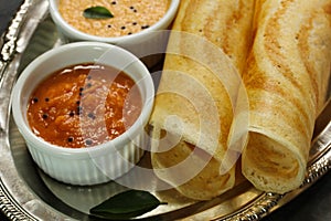 Masala Dosa with chutney, Indian breakfast photo