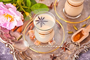Masala tea chai with milk and spices