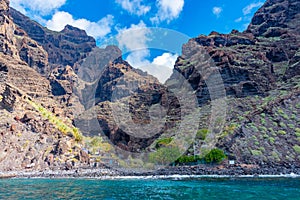 Masca beach among Los gigantes cliffs at Tenerife, Canary islands, Spain