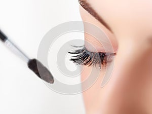 Mascara Brush. Woman eye with long eyelashes. photo