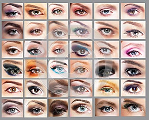 Mascara. Great Variety of Womens Eyes. Set of Eye photo