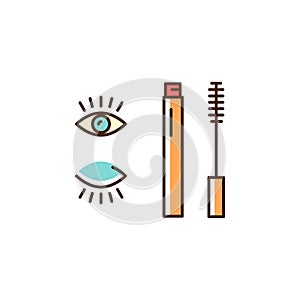 Mascara Icon, Decorative eye makeup. Thin line art colorful design, Vector flat illustration