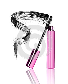 Mascara, wand applicator with black stroke isolated on white