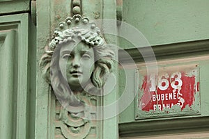 Mascaron on the Art Nouveau building in Prague.