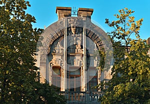 Mascaron of the House of the Weeping Widow on Liuteranska str. in Kyiv