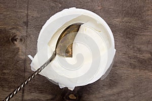 Mascarpone cheese in plastic packaging