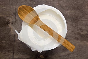 Mascarpone cheese in plastic packaging