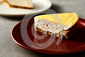 Mascarpone cheesecake with lemon curd and shortbread base.