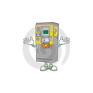 Mascot cartoon character design of parking ticket machine making a silent gesture