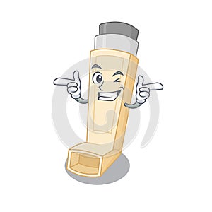 Mascot cartoon design of asthma inhaler with Wink eye