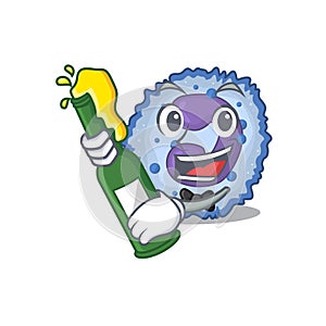 Mascot cartoon design of basophil cell with bottle of beer