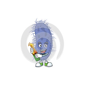 Mascot cartoon design of salmonella typhi making toast with a bottle of beer