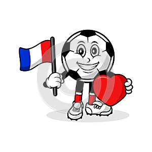 Mascot cartoon football love france flag design