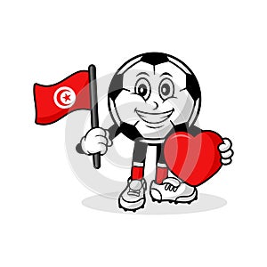 Mascot cartoon football love tunisia flag design