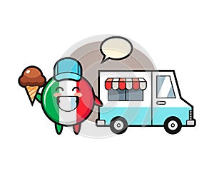 Mascot cartoon of italy flag badge with ice cream truck