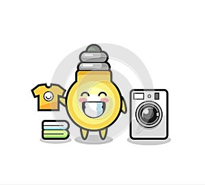Mascot cartoon of light bulb with washing machine