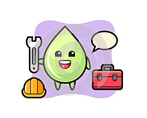 Mascot cartoon of melon juice drop as a mechanic