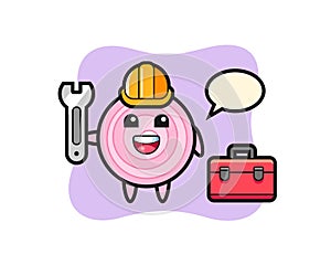 Mascot cartoon of onion rings as a mechanic