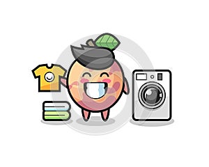 Mascot cartoon of pluot fruit with washing machine