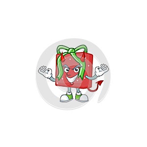 Mascot cartoon of red gift box on a Devil gesture design