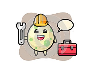 Mascot cartoon of spotted egg as a mechanic