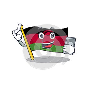 Mascot cartoon style of flag malawi speaking with phone