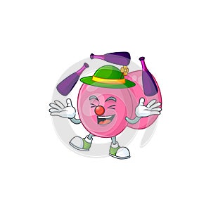 Mascot cartoon style of streptococcus pyogenes playing Juggling on stage