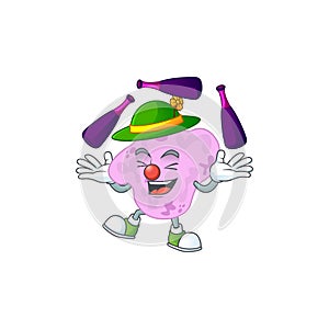 Mascot cartoon style of tetracoccus playing Juggling on stage