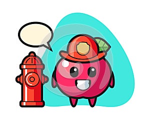 Mascot character of apple as a firefighter