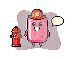 Mascot character of bubble gum as a firefighter