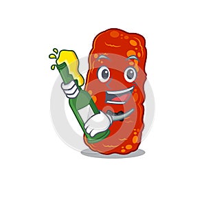 Mascot character design of acinetobacter bacteria say cheers with bottle of beer