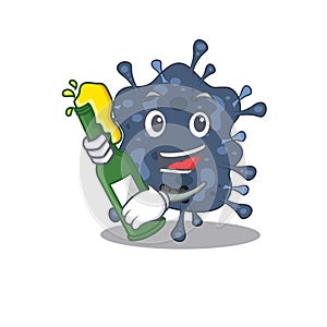 Mascot character design of bacteria neisseria say cheers with bottle of beer
