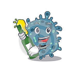 Mascot character design of rickettsia say cheers with bottle of beer photo