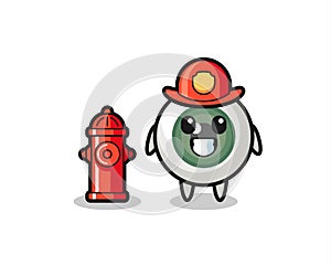 Mascot character of eyeball as a firefighter